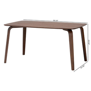 Baxton Studio Baxton Billie Mid-Century Dining Table With Sculptural Bentwood Legs, Solid Rubberwood, Seats 4–6 Billie-Walnut-Rectangle-DT