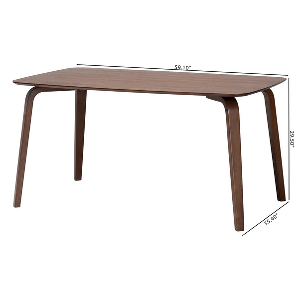 Baxton Studio Baxton Billie Mid-Century Dining Table With Sculptural Bentwood Legs, Solid Rubberwood, Seats 4–6 Billie-Walnut-Rectangle-DT