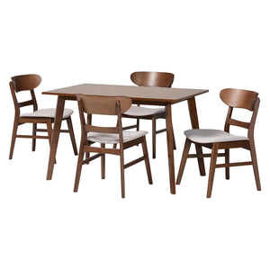 Baxton Studio Baxton Fremont 5-Piece Mid-Century Dining Set With Cushioned Contoured Chairs And Tapered Legs 47.20" W x 29.50" D x 29.50" H Everwood/Fiesta-Taupe/Walnut-5PC Dining Set