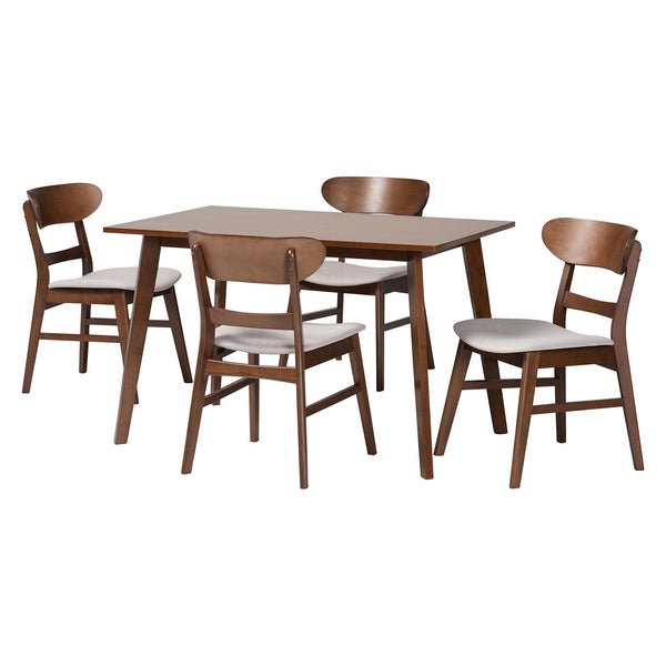 Baxton Studio Baxton Fremont 5-Piece Mid-Century Dining Set With Cushioned Contoured Chairs And Tapered Legs 47.20" W x 29.50" D x 29.50" H Everwood/Fiesta-Taupe/Walnut-5PC Dining Set