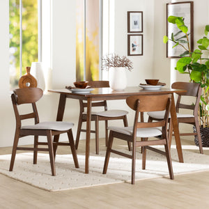 Baxton Studio Baxton Fremont 5-Piece Mid-Century Dining Set With Cushioned Contoured Chairs And Tapered Legs 47.20" W x 29.50" D x 29.50" H Everwood/Fiesta-Taupe/Walnut-5PC Dining Set