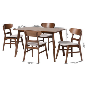 Baxton Studio Baxton Fremont 5-Piece Mid-Century Dining Set With Cushioned Contoured Chairs And Tapered Legs 47.20" W x 29.50" D x 29.50" H Everwood/Fiesta-Taupe/Walnut-5PC Dining Set