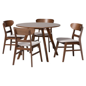 Baxton Studio Baxton Fremont 5-Piece Mid-Century Dining Set With Cushioned Contoured Chairs And Tapered Legs 39.40" W x 39.40" D x 29.50" H Everwood/Hexa-Taupe/Walnut-5PC Dining Set
