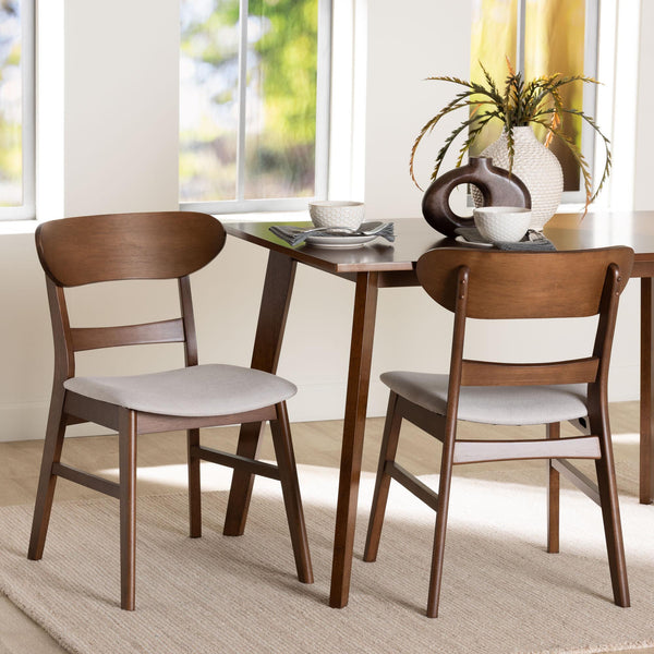 Baxton Studio Baxton Everwood 2-Piece Dining Chair Set — Mid-Century Bentwood Curved Back With Padded Seats, Solid Rubberwood Durability Everwood-Taupe/Walnut-DC