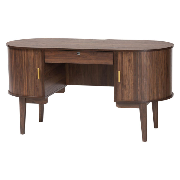 Baxton Studio Baxton Hayes Mid-Century Oval Writing Desk With Locking Drawer, Tambour Doors, Walnut Veneer, Compact Craftsmanship SE SD80450WI-Columbia-Desk