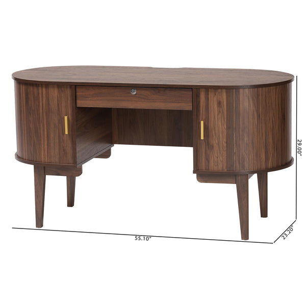 Baxton Studio Baxton Hayes Mid-Century Oval Writing Desk With Locking Drawer, Tambour Doors, Walnut Veneer, Compact Craftsmanship SE SD80450WI-Columbia-Desk