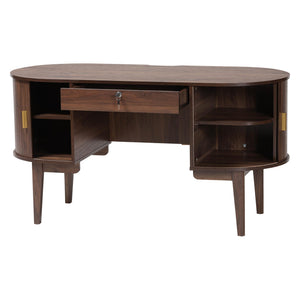 Baxton Studio Baxton Hayes Mid-Century Oval Writing Desk With Locking Drawer, Tambour Doors, Walnut Veneer, Compact Craftsmanship SE SD80450WI-Columbia-Desk