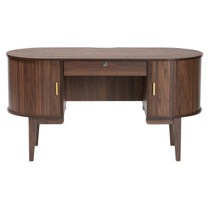 Baxton Studio Baxton Hayes Mid-Century Oval Writing Desk With Locking Drawer, Tambour Doors, Walnut Veneer, Compact Craftsmanship SE SD80450WI-Columbia-Desk