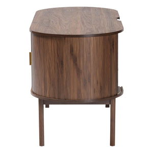 Baxton Studio Baxton Hayes Mid-Century Oval Writing Desk With Locking Drawer, Tambour Doors, Walnut Veneer, Compact Craftsmanship SE SD80450WI-Columbia-Desk