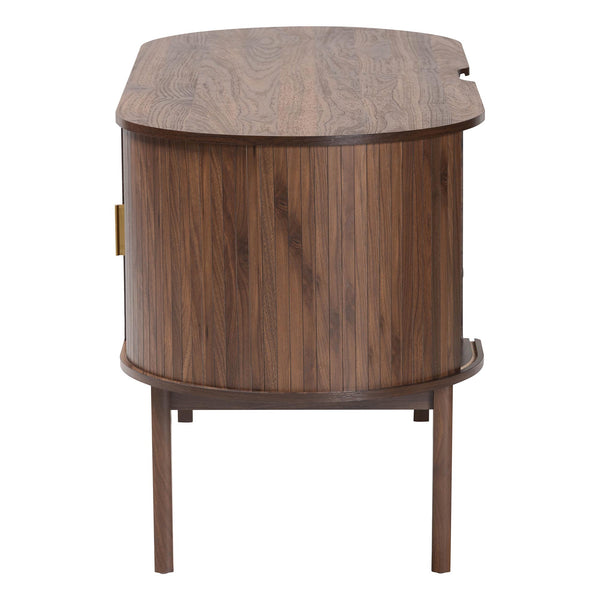 Baxton Studio Baxton Hayes Mid-Century Oval Writing Desk With Locking Drawer, Tambour Doors, Walnut Veneer, Compact Craftsmanship SE SD80450WI-Columbia-Desk