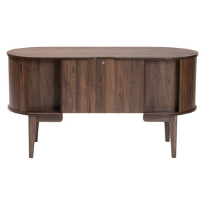 Baxton Studio Baxton Hayes Mid-Century Oval Writing Desk With Locking Drawer, Tambour Doors, Walnut Veneer, Compact Craftsmanship SE SD80450WI-Columbia-Desk