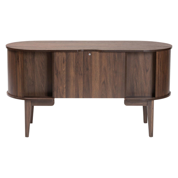 Baxton Studio Baxton Hayes Mid-Century Oval Writing Desk With Locking Drawer, Tambour Doors, Walnut Veneer, Compact Craftsmanship SE SD80450WI-Columbia-Desk