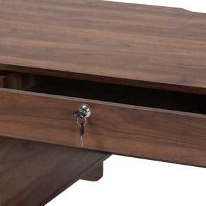 Baxton Studio Baxton Hayes Mid-Century Oval Writing Desk With Locking Drawer, Tambour Doors, Walnut Veneer, Compact Craftsmanship SE SD80450WI-Columbia-Desk