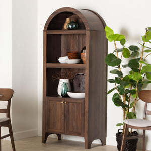 Baxton Studio Baxton Hayes Mid-Century Wood Display Cabinet With Arched Top, Soft-Close Doors & Shelves SE DC270020WI-Columbia-Cabinet
