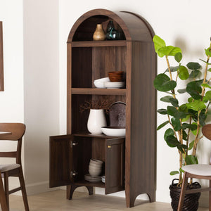 Baxton Studio Baxton Hayes Mid-Century Wood Display Cabinet With Arched Top, Soft-Close Doors & Shelves SE DC270020WI-Columbia-Cabinet