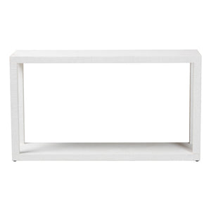 Baxton Studio Bali Oaklynn Natural Grasscloth Console Table — Two-Tier Coastal Minimalist Entryway Table With Open Frame 53.50" W x 15.00" D x 30.30" H FBS201-S347 White-Console Table