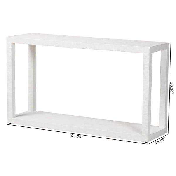 Baxton Studio Bali Oaklynn Natural Grasscloth Console Table — Two-Tier Coastal Minimalist Entryway Table With Open Frame 53.50" W x 15.00" D x 30.30" H FBS201-S347 White-Console Table