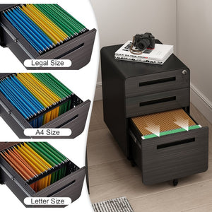 English Elm White Steel Mobile Filing Cabinet Three Drawers Locking Under Desk Office Storage W1247P145907