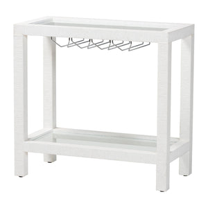 Baxton Studio Bali Oaklynn Handwoven Grasscloth Wine Rack Console With Glass Top & Stemware Holder, Coastal Chic Table FBS202A-S347 White/6mmRegGlass-Wine Rack