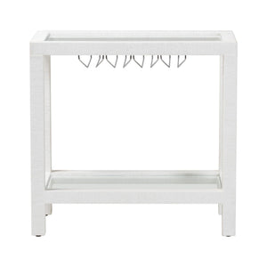 Baxton Studio Bali Oaklynn Handwoven Grasscloth Wine Rack Console With Glass Top & Stemware Holder, Coastal Chic Table FBS202A-S347 White/6mmRegGlass-Wine Rack