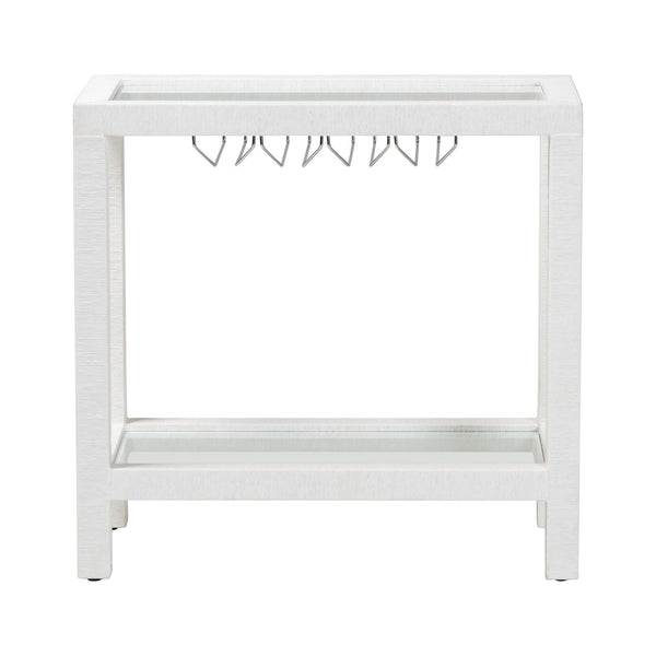 Baxton Studio Bali Oaklynn Handwoven Grasscloth Wine Rack Console With Glass Top & Stemware Holder, Coastal Chic Table FBS202A-S347 White/6mmRegGlass-Wine Rack