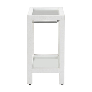 Baxton Studio Bali Oaklynn Handwoven Grasscloth Wine Rack Console With Glass Top & Stemware Holder, Coastal Chic Table FBS202A-S347 White/6mmRegGlass-Wine Rack