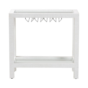 Baxton Studio Bali Oaklynn Handwoven Grasscloth Wine Rack Console With Glass Top & Stemware Holder, Coastal Chic Table FBS202A-S347 White/6mmRegGlass-Wine Rack