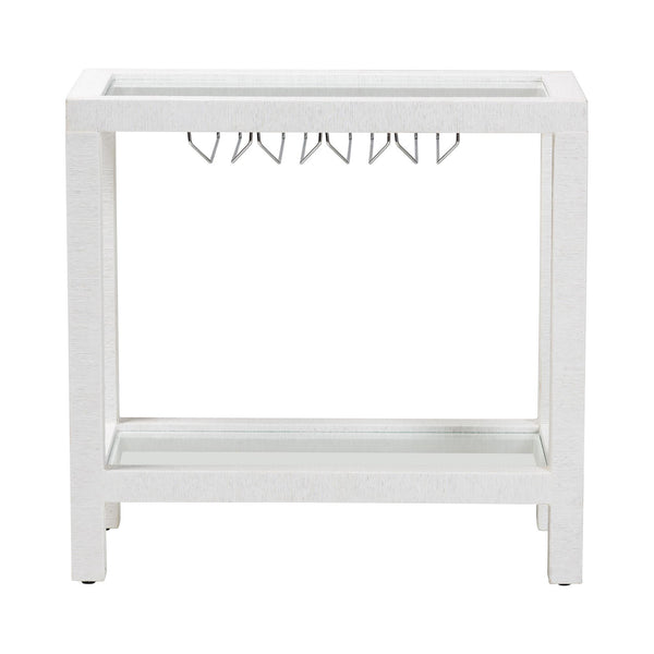 Baxton Studio Bali Oaklynn Handwoven Grasscloth Wine Rack Console With Glass Top & Stemware Holder, Coastal Chic Table FBS202A-S347 White/6mmRegGlass-Wine Rack