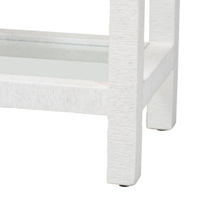 Baxton Studio Bali Oaklynn Handwoven Grasscloth Wine Rack Console With Glass Top & Stemware Holder, Coastal Chic Table FBS202A-S347 White/6mmRegGlass-Wine Rack