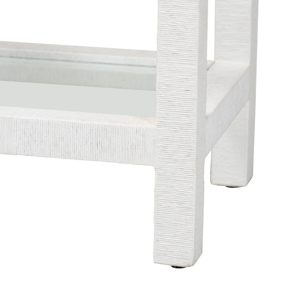 Baxton Studio Bali Oaklynn Handwoven Grasscloth Wine Rack Console With Glass Top & Stemware Holder, Coastal Chic Table FBS202A-S347 White/6mmRegGlass-Wine Rack