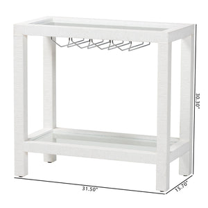 Baxton Studio Bali Oaklynn Handwoven Grasscloth Wine Rack Console With Glass Top & Stemware Holder, Coastal Chic Table FBS202A-S347 White/6mmRegGlass-Wine Rack