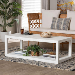Baxton Studio Bali Oaklynn Natural Grasscloth Console Table — Two-Tier Coastal Minimalist Entryway Table With Open Frame 49.60" W x 23.60" D x 17.70" H FBS203-S347 White-Coffee Table
