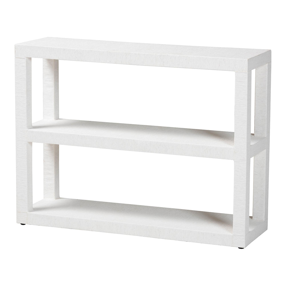 Baxton Studio Bali Oaklynn Natural Grasscloth Bookshelf — Two-Tier Open Frame Coastal Accent Shelf, White FBS204-S347 White-Bookshelf