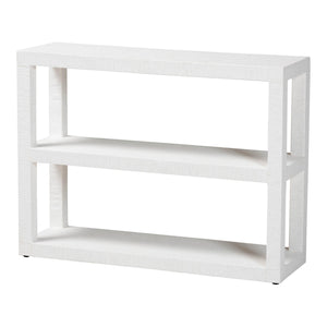 Baxton Studio Bali Oaklynn Natural Grasscloth Bookshelf — Two-Tier Open Frame Coastal Accent Shelf, White FBS204-S347 White-Bookshelf