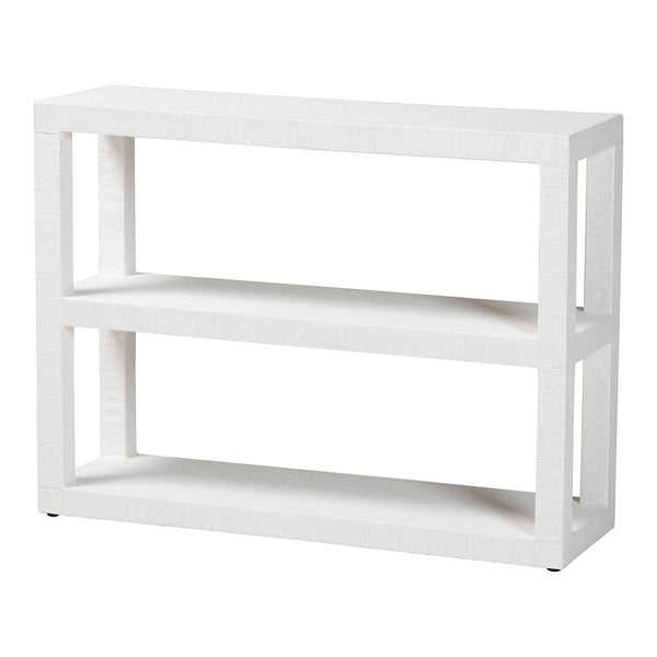 Baxton Studio Bali Oaklynn Natural Grasscloth Bookshelf — Two-Tier Open Frame Coastal Accent Shelf, White FBS204-S347 White-Bookshelf