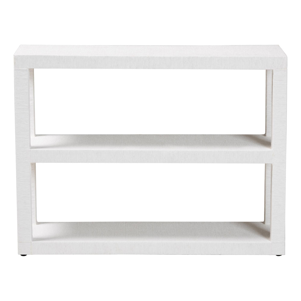 Baxton Studio Bali Oaklynn Natural Grasscloth Bookshelf — Two-Tier Open Frame Coastal Accent Shelf, White FBS204-S347 White-Bookshelf