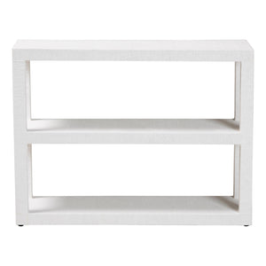 Baxton Studio Bali Oaklynn Natural Grasscloth Bookshelf — Two-Tier Open Frame Coastal Accent Shelf, White FBS204-S347 White-Bookshelf