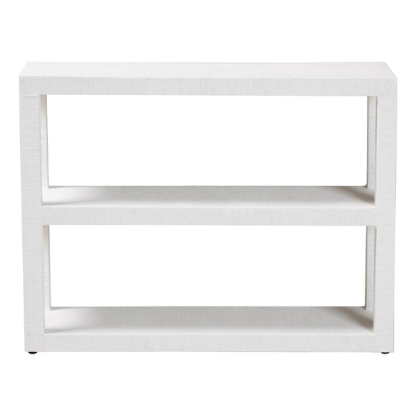 Baxton Studio Bali Oaklynn Natural Grasscloth Bookshelf — Two-Tier Open Frame Coastal Accent Shelf, White FBS204-S347 White-Bookshelf
