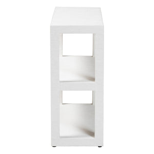 Baxton Studio Bali Oaklynn Natural Grasscloth Bookshelf — Two-Tier Open Frame Coastal Accent Shelf, White FBS204-S347 White-Bookshelf