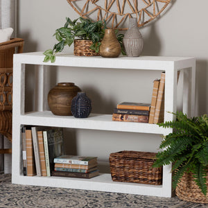 Baxton Studio Bali Oaklynn Natural Grasscloth Bookshelf — Two-Tier Open Frame Coastal Accent Shelf, White FBS204-S347 White-Bookshelf
