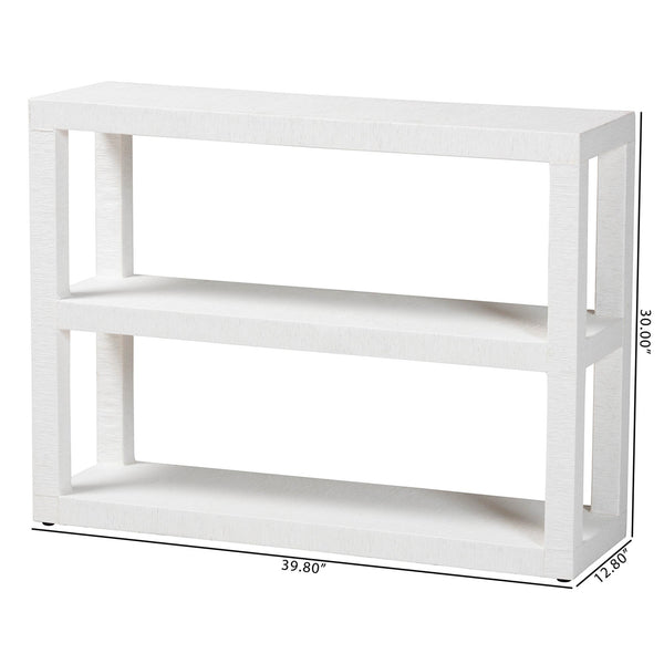 Baxton Studio Bali Oaklynn Natural Grasscloth Bookshelf — Two-Tier Open Frame Coastal Accent Shelf, White FBS204-S347 White-Bookshelf