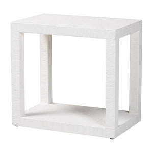 Baxton Studio Bali Oaklynn Natural Grasscloth Console Table — Two-Tier Coastal Minimalist Entryway Table With Open Frame 23.60" W x 15.00" D x 22.40" H FBS205-S347 White-End Table