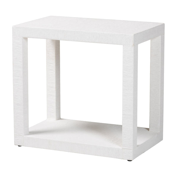 Baxton Studio Bali Oaklynn Natural Grasscloth Console Table — Two-Tier Coastal Minimalist Entryway Table With Open Frame 23.60" W x 15.00" D x 22.40" H FBS205-S347 White-End Table