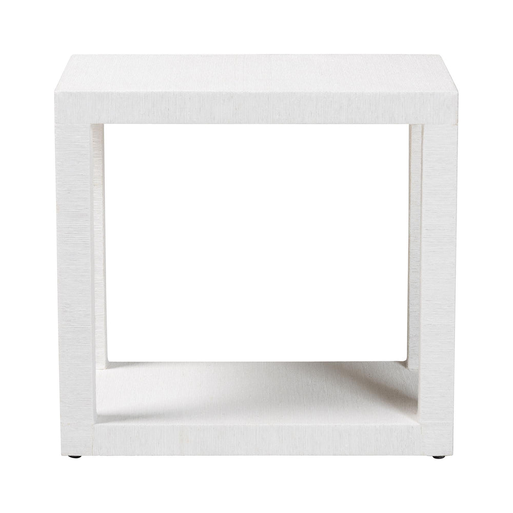 Baxton Studio Bali Oaklynn Natural Grasscloth Console Table — Two-Tier Coastal Minimalist Entryway Table With Open Frame 23.60" W x 15.00" D x 22.40" H FBS205-S347 White-End Table