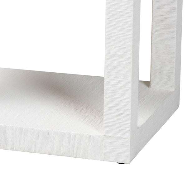 Baxton Studio Bali Oaklynn Natural Grasscloth Console Table — Two-Tier Coastal Minimalist Entryway Table With Open Frame 23.60" W x 15.00" D x 22.40" H FBS205-S347 White-End Table