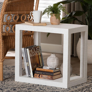 Baxton Studio Bali Oaklynn Natural Grasscloth Console Table — Two-Tier Coastal Minimalist Entryway Table With Open Frame 23.60" W x 15.00" D x 22.40" H FBS205-S347 White-End Table