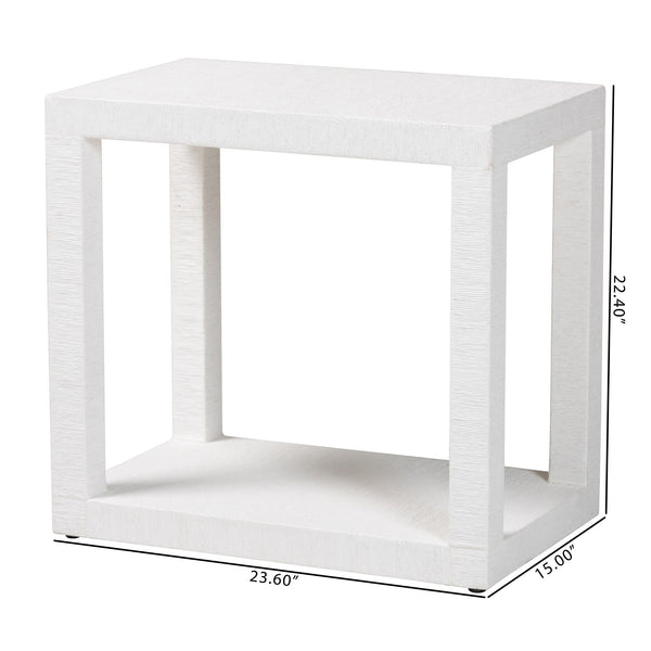 Baxton Studio Bali Oaklynn Natural Grasscloth Console Table — Two-Tier Coastal Minimalist Entryway Table With Open Frame 23.60" W x 15.00" D x 22.40" H FBS205-S347 White-End Table