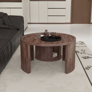 English Elm Round Nesting Coffee Tables Natural Wood Grain Scandinavian Set for Living Room W1727S00092
