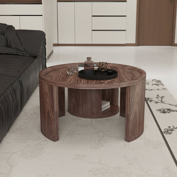 English Elm Round Nesting Coffee Tables Natural Wood Grain Scandinavian Set for Living Room W1727S00092