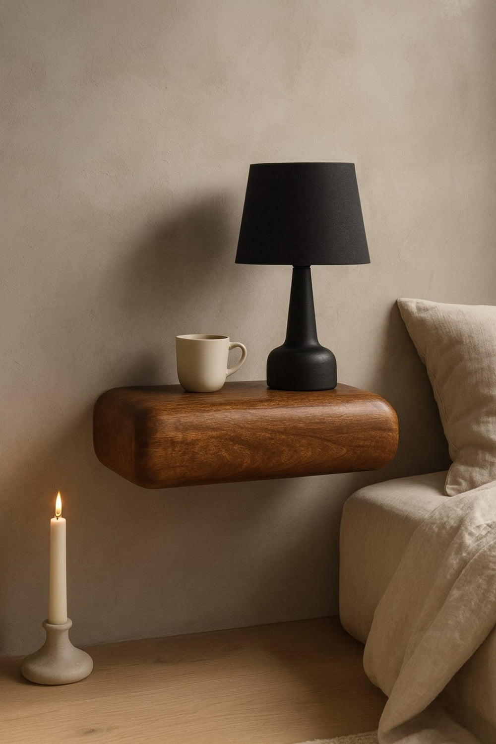 English Elm Artisan Furniture Mango Wood Floating Bedside Shelf Amber Oak Finish Handcrafted B182P436710
